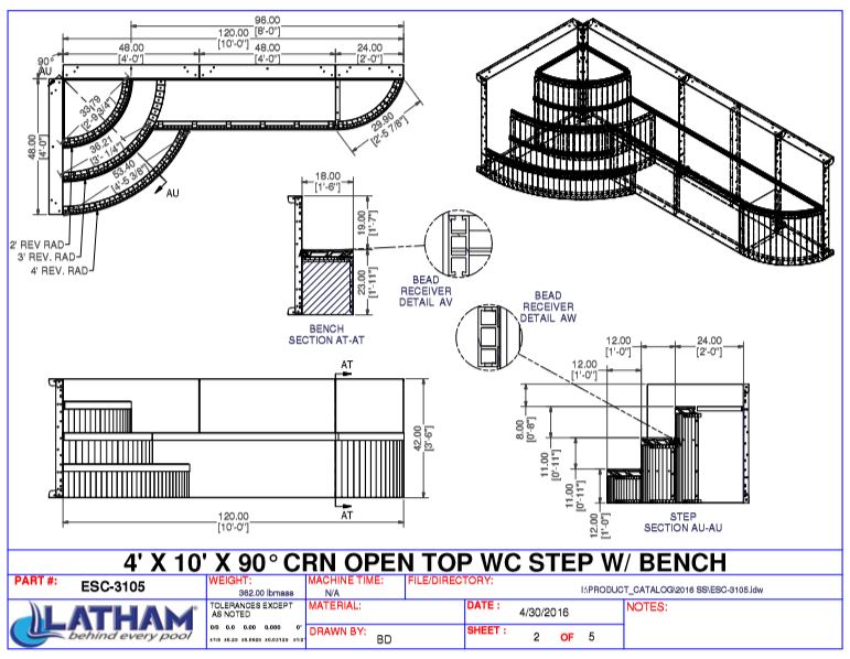 90 Deg. Steel Wedding Cake Corner Step 42" (4' x 10') w/ 6" Radius Insert w/ Left Bench